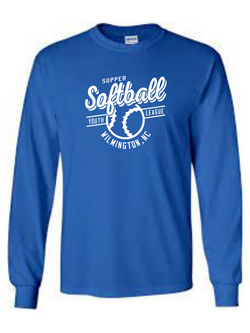Long Sleeve SOFTBALL Youth League 100% Cotton T-shirt